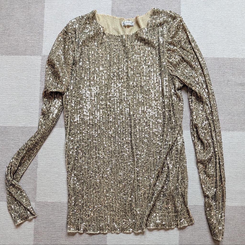 Free People Gold Rush Long Sleeve Sequin Top.